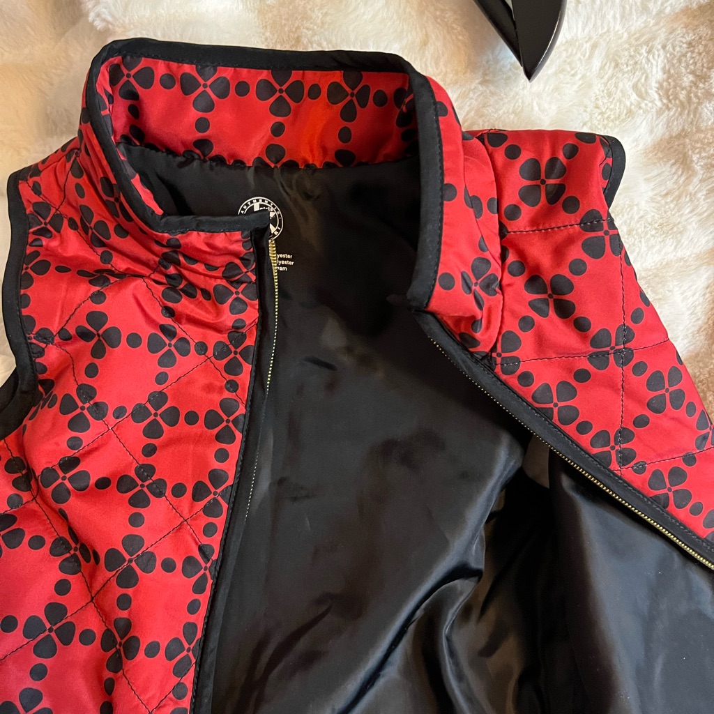 J. Khaki Girls S Red Black Preppy Maximal Print Spring Quilted Full Zip Vest